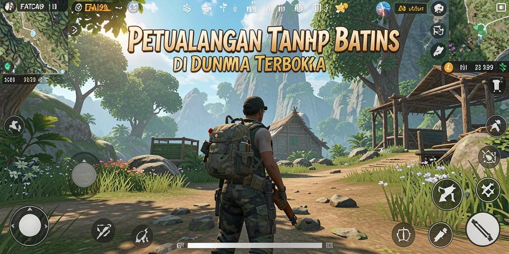 Tampilan utama gameplay FATCAI99 menampilkan petualangan di dunia terbuka yang luas.