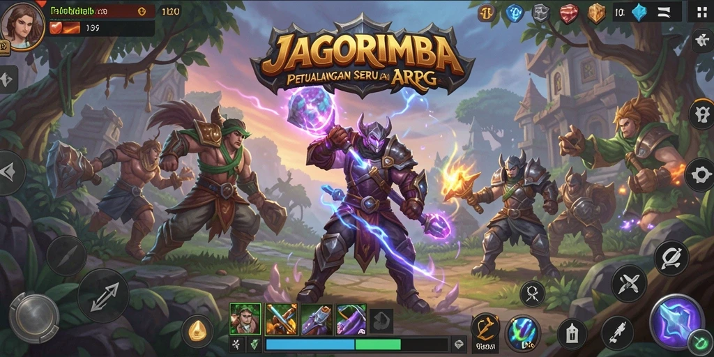 Screenshot gameplay JAGORIMBA menampilkan pertarungan seru di arena ARPG.