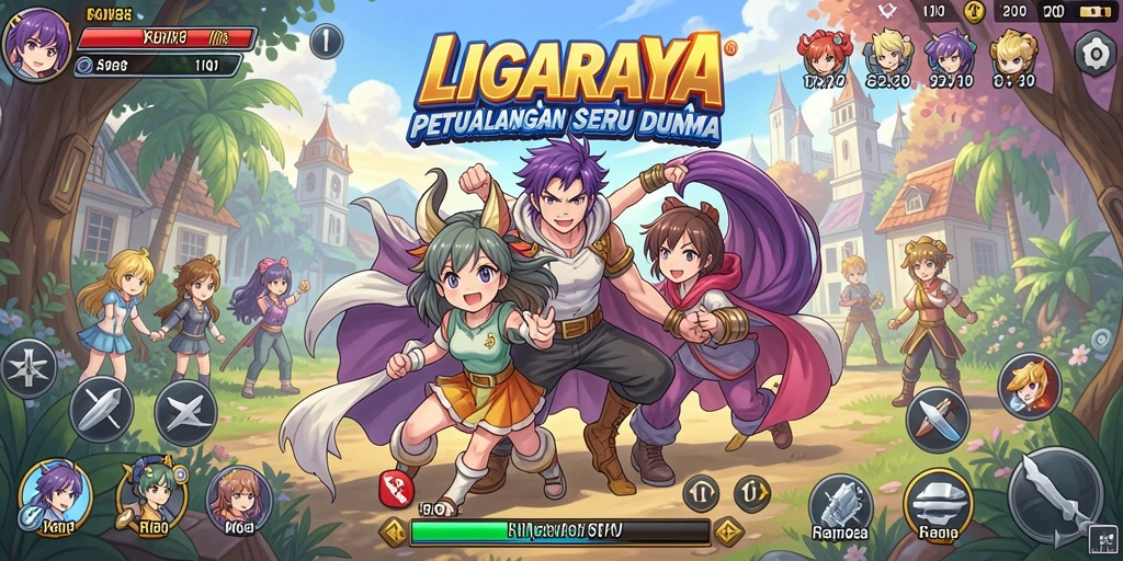 Screenshot utama LIGARAYA menunjukkan karakter anime dalam pertempuran epik.