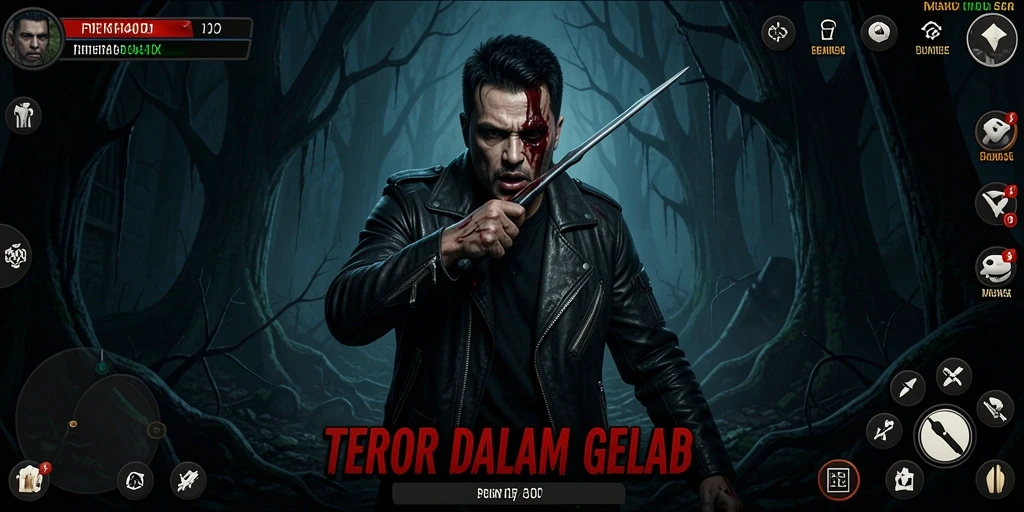 Screenshot PENITI4D menunjukkan karakter dalam kegelapan dikepung oleh makhluk horor.