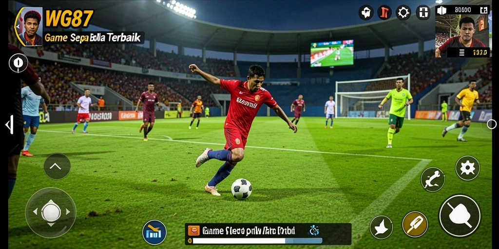 Tampilan screenshot utama WG87 menampilkan momen seru saat pertandingan sepak bola.